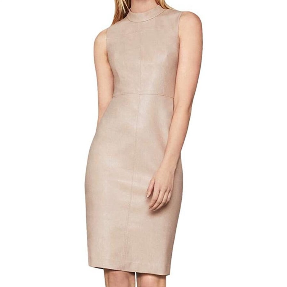 BCBGMAXAZRIA Womens Size 4 Faux Leather Sleeveless Midi Dress.